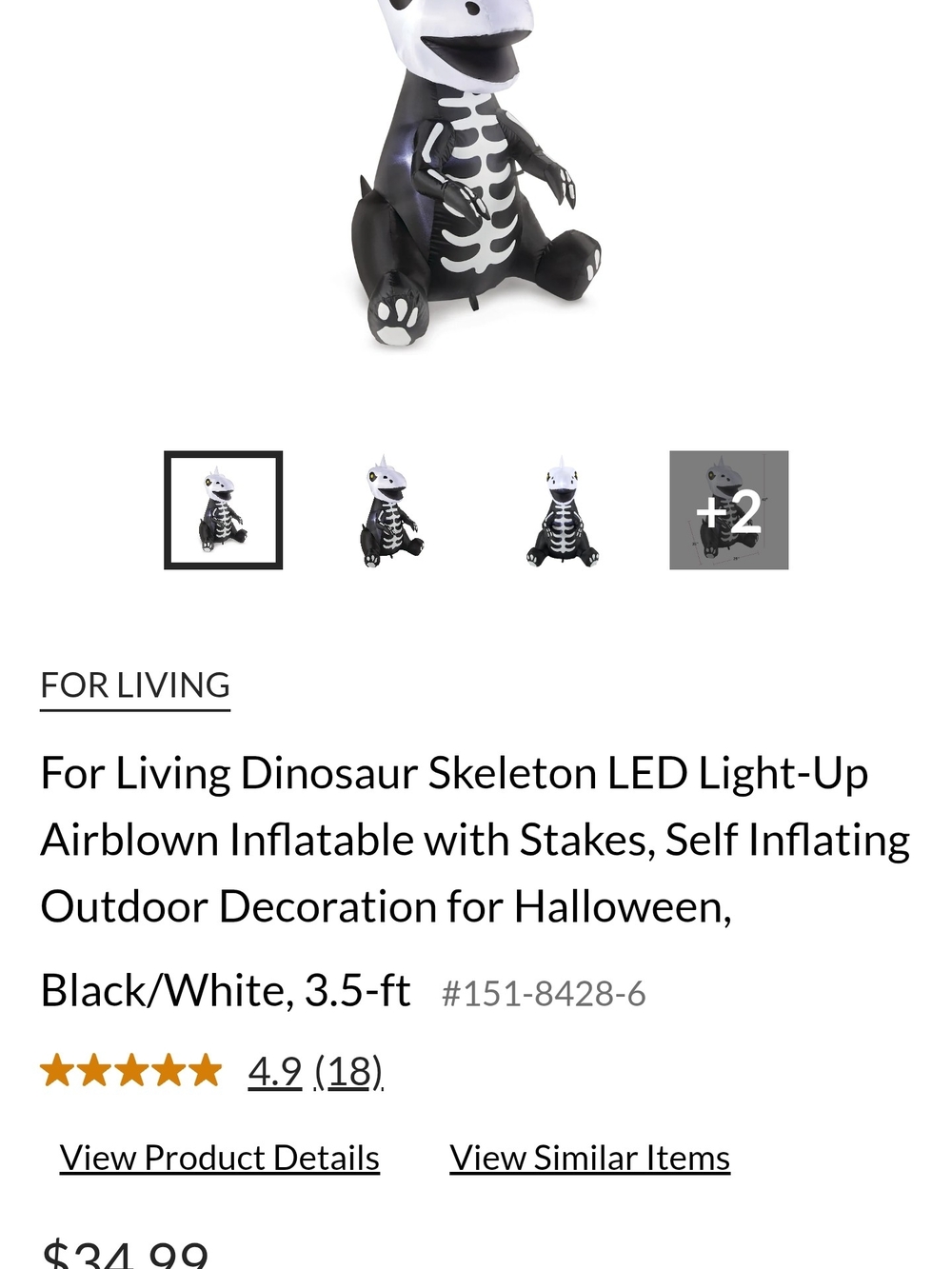 Black and White Dinosaur Skeleton LED Inflatable For Your Yard. NOT A COSTUME